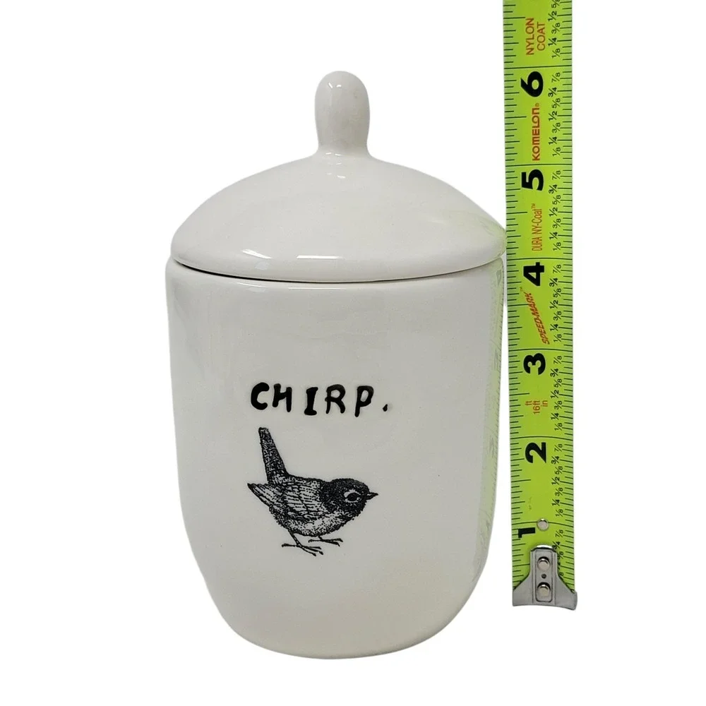 Rae‎ Dunn Magenta Exclusive Ceramic CHIRP Sugar Bowl Lid Bird Typewriter Font 6